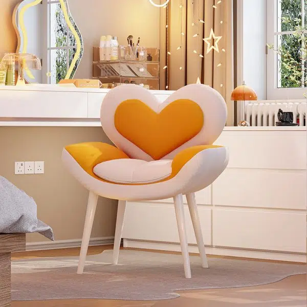 Contemporary Nordic Love Heart Flannelette Pine Iron Vanity Stool Backrest Armrest For Bedroom - Image 13