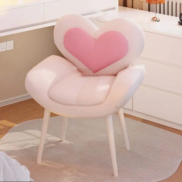 Contemporary Nordic Love Heart Flannelette Pine Iron Vanity Stool Backrest Armrest For Bedroom - Image 2