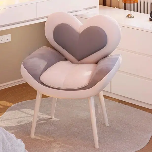 Contemporary Nordic Love Heart Flannelette Pine Iron Vanity Stool Backrest Armrest For Bedroom - Image 17