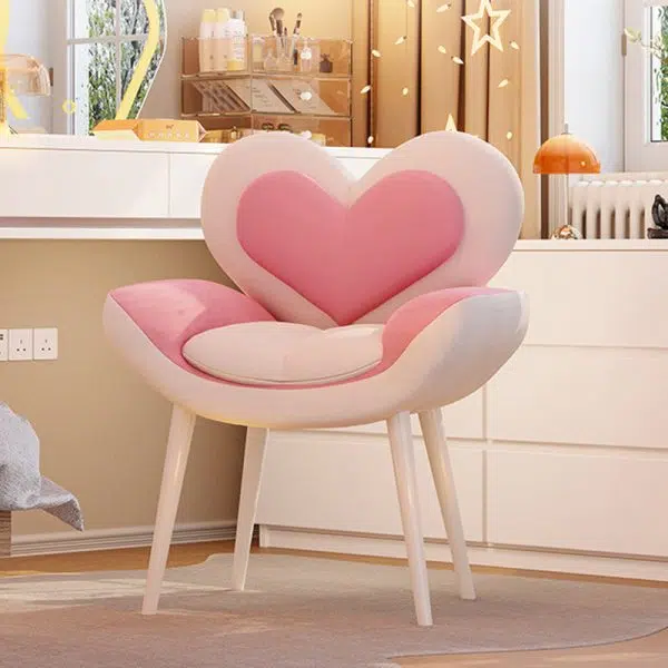Contemporary Nordic Love Heart Flannelette Pine Iron Vanity Stool Backrest Armrest For Bedroom - Image 14