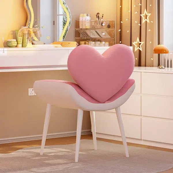 Contemporary Nordic Love Heart Flannelette Pine Iron Vanity Stool Backrest Armrest For Bedroom - Image 8