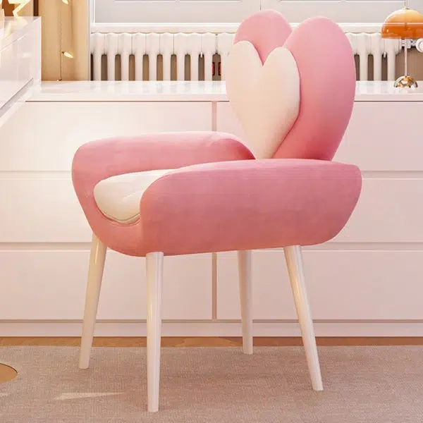 Contemporary Nordic Love Heart Flannelette Pine Iron Vanity Stool Backrest Armrest For Bedroom - Image 6