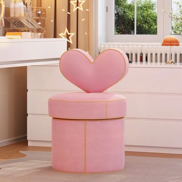 Contemporary Nordic Cylinder Love Heart Swivel Flannelette Pine Vanity Stool Backrest Armless For Bedroom - Image 3