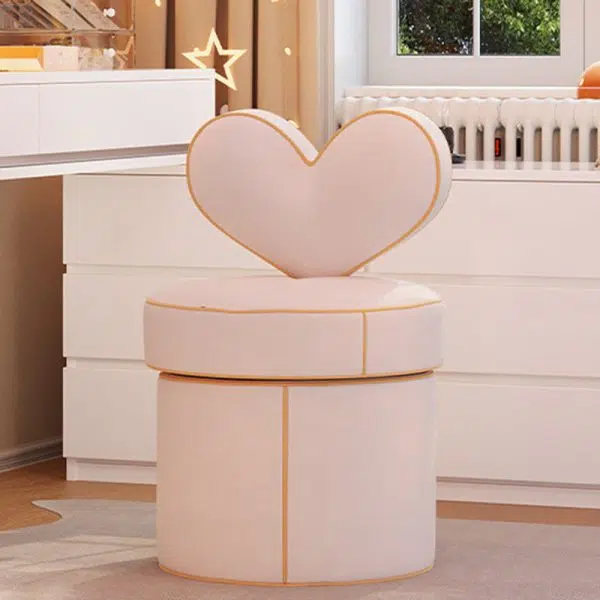 Contemporary Nordic Cylinder Love Heart Swivel Flannelette Pine Vanity Stool Backrest Armless For Bedroom - Image 8