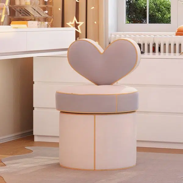 Contemporary Nordic Cylinder Love Heart Swivel Flannelette Pine Vanity Stool Backrest Armless For Bedroom - Image 6