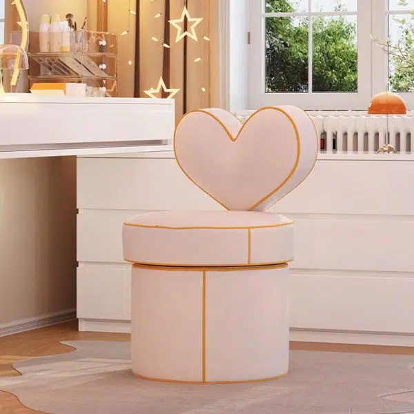 Contemporary Nordic Cylinder Love Heart Swivel Flannelette Pine Vanity Stool Backrest Armless For Bedroom - Image 5
