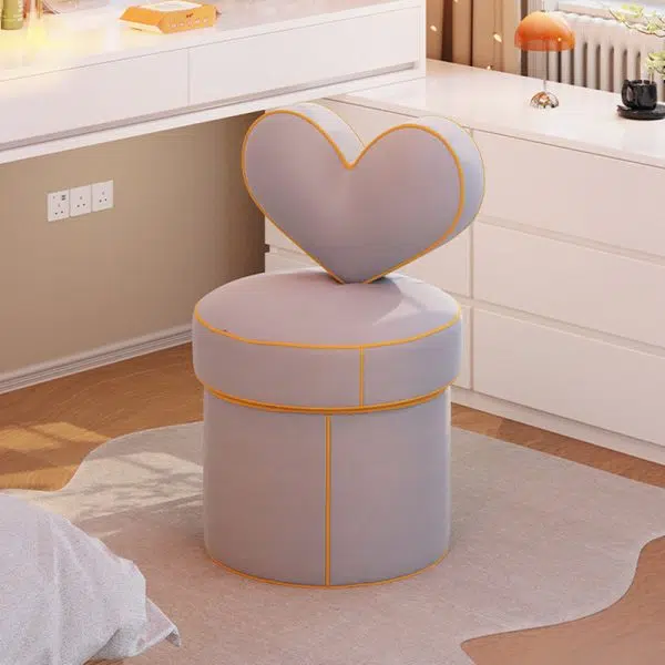 Contemporary Nordic Cylinder Love Heart Swivel Flannelette Pine Vanity Stool Backrest Armless For Bedroom - Image 7