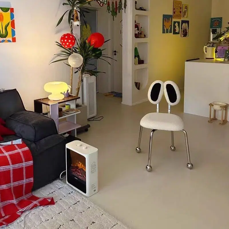 DFM-Chair-FA01222-10.jpg Contemporary Creative Crab Shape Lambswool Stainless Steel Vanity Stool Backrest Armless For Bedroom - Image 10