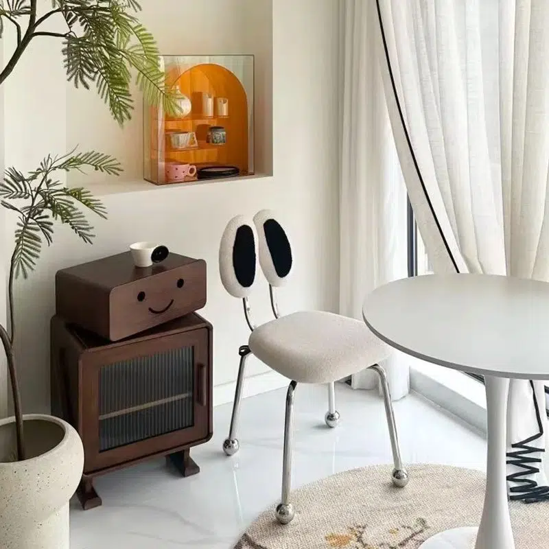 DFM-Chair-FA01222-11.jpg Contemporary Creative Crab Shape Lambswool Stainless Steel Vanity Stool Backrest Armless For Bedroom - Image 3