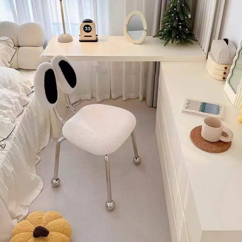 DFM-Chair-FA01222-15.jpg Contemporary Creative Crab Shape Lambswool Stainless Steel Vanity Stool Backrest Armless For Bedroom - Image 8