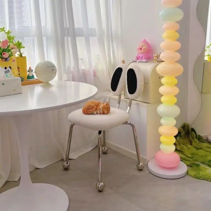 DFM-Chair-FA01222-8.jpg Contemporary Creative Crab Shape Lambswool Stainless Steel Vanity Stool Backrest Armless For Bedroom - Image 12