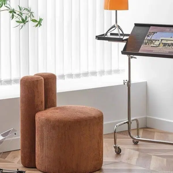 Contemporary Nordic Rabbit Ears Cylinder Corduroy Solid Wood Vanity Stool Backrest Armless For Bedroom - Image 3