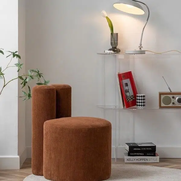 Contemporary Nordic Rabbit Ears Cylinder Corduroy Solid Wood Vanity Stool Backrest Armless For Bedroom - Image 11
