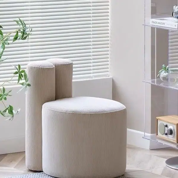 Contemporary Nordic Rabbit Ears Cylinder Corduroy Solid Wood Vanity Stool Backrest Armless For Bedroom - Image 2