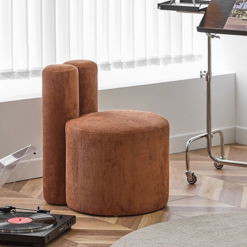 DFM-Chair-FA01237-3.jpg Contemporary Nordic Rabbit Ears Cylinder Corduroy Solid Wood Vanity Stool Backrest Armless For Bedroom - Image 1