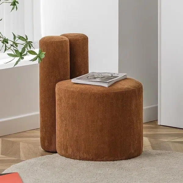 Contemporary Nordic Rabbit Ears Cylinder Corduroy Solid Wood Vanity Stool Backrest Armless For Bedroom - Image 9