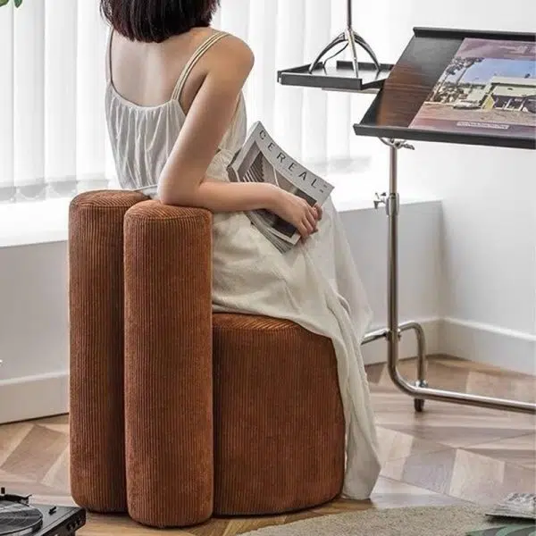 Contemporary Nordic Rabbit Ears Cylinder Corduroy Solid Wood Vanity Stool Backrest Armless For Bedroom - Image 12