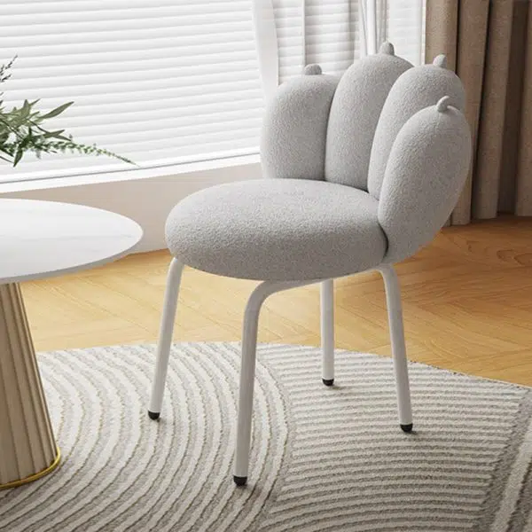 Contemporary Nordic Bear Paw Swivel Lambswool Carbon Steel Vanity Stool Backrest Armless For Bedroom - Image 3