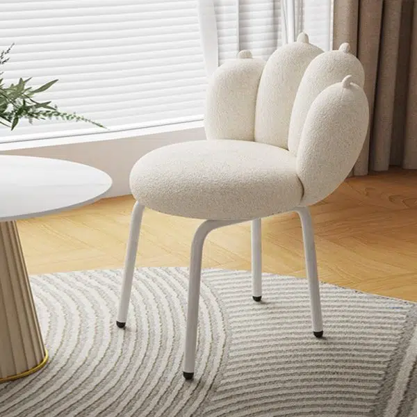Contemporary Nordic Bear Paw Swivel Lambswool Carbon Steel Vanity Stool Backrest Armless For Bedroom - Image 9