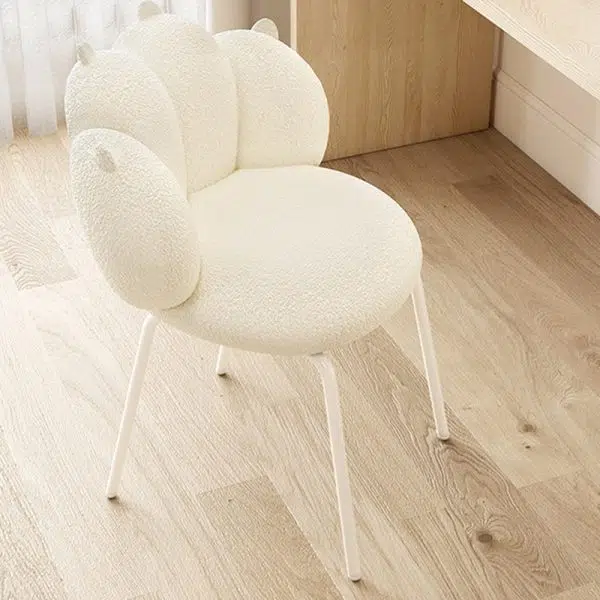 Contemporary Nordic Bear Paw Swivel Lambswool Carbon Steel Vanity Stool Backrest Armless For Bedroom - Image 5