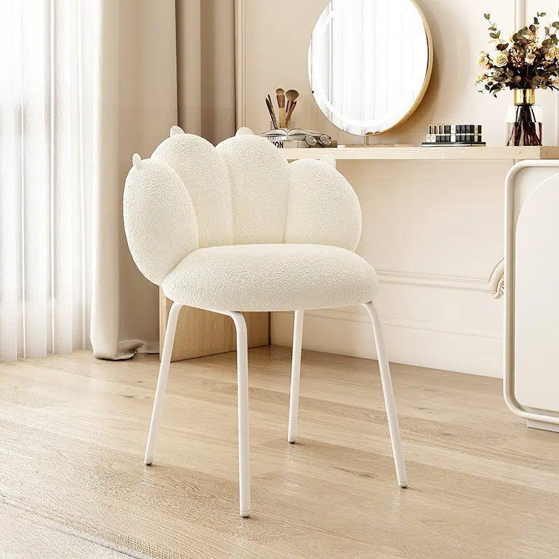 DFM-Chair-FA01238-6.jpg Contemporary Nordic Bear Paw Swivel Lambswool Carbon Steel Vanity Stool Backrest Armless For Bedroom - Image 1