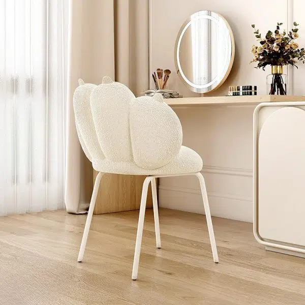 Contemporary Nordic Bear Paw Swivel Lambswool Carbon Steel Vanity Stool Backrest Armless For Bedroom - Image 7