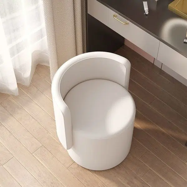 Contemporary Nordic Cylinder Swivel Solid Wood Leather Vanity Stool Backrest Armless For Bedroom - Image 8