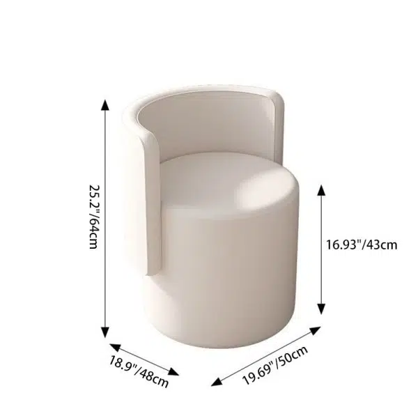 Contemporary Nordic Cylinder Swivel Solid Wood Leather Vanity Stool Backrest Armless For Bedroom - Image 4