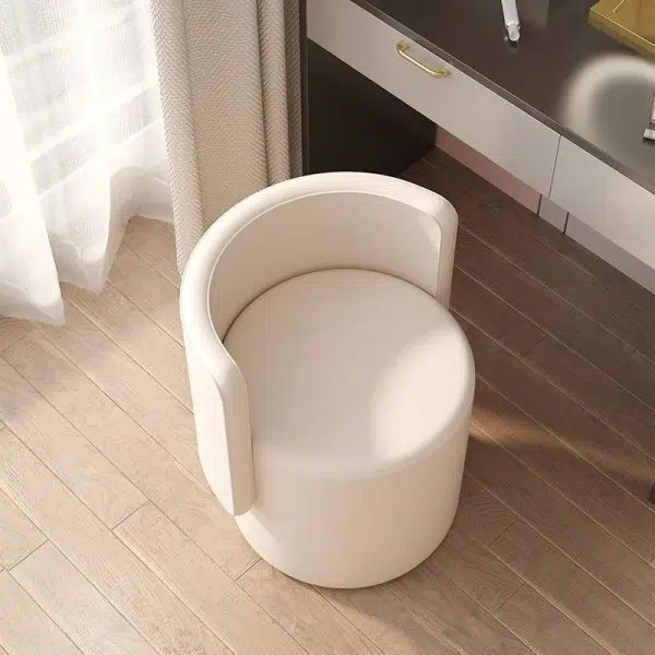 Contemporary Nordic Cylinder Swivel Solid Wood Leather Vanity Stool Backrest Armless For Bedroom - Image 7