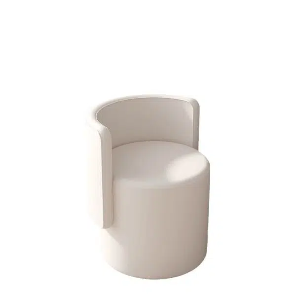 Contemporary Nordic Cylinder Swivel Solid Wood Leather Vanity Stool Backrest Armless For Bedroom - Image 18