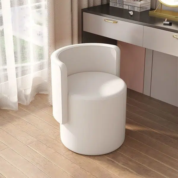 Contemporary Nordic Cylinder Swivel Solid Wood Leather Vanity Stool Backrest Armless For Bedroom - Image 16