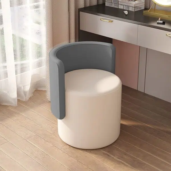 Contemporary Nordic Cylinder Swivel Solid Wood Leather Vanity Stool Backrest Armless For Bedroom - Image 12