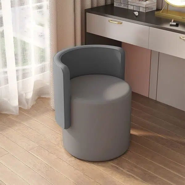Contemporary Nordic Cylinder Swivel Solid Wood Leather Vanity Stool Backrest Armless For Bedroom - Image 13