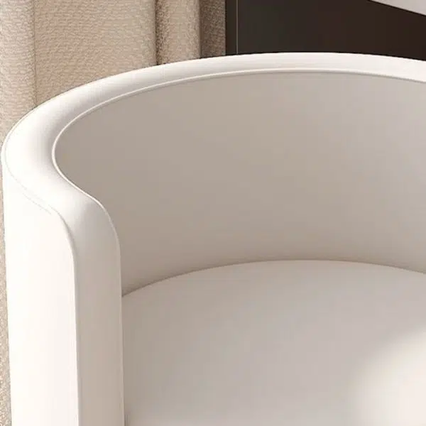 Contemporary Nordic Cylinder Swivel Solid Wood Leather Vanity Stool Backrest Armless For Bedroom - Image 5