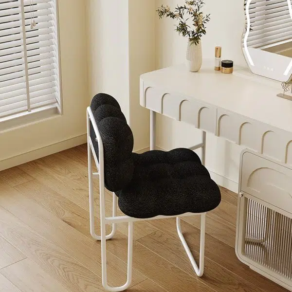 Contemporary Nordic Square Lambswool Iron Vanity Stool Backrest Armless For Bedroom - Image 3
