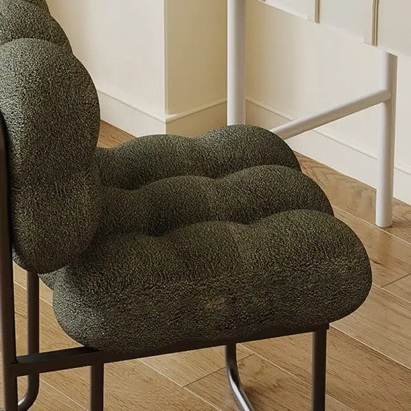 Contemporary Nordic Square Lambswool Iron Vanity Stool Backrest Armless For Bedroom - Image 5