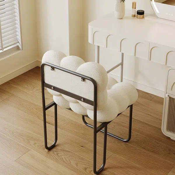 Contemporary Nordic Square Lambswool Iron Vanity Stool Backrest Armless For Bedroom - Image 7