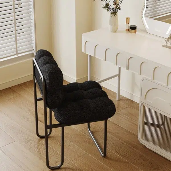 Contemporary Nordic Square Lambswool Iron Vanity Stool Backrest Armless For Bedroom - Image 9