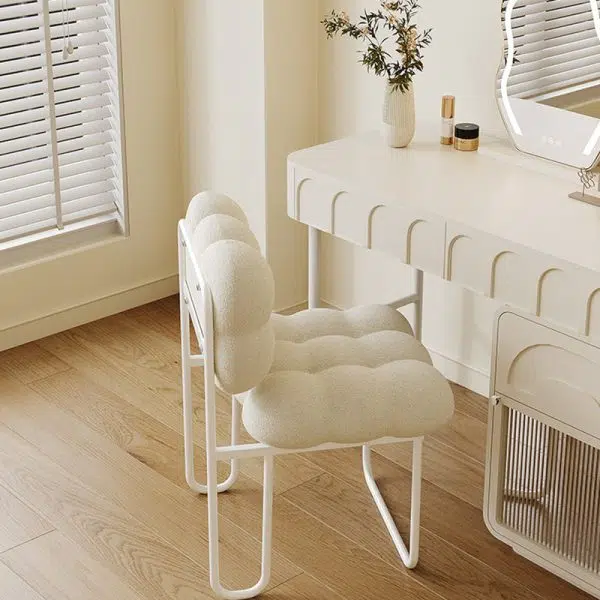 Contemporary Nordic Square Lambswool Iron Vanity Stool Backrest Armless For Bedroom - Image 2