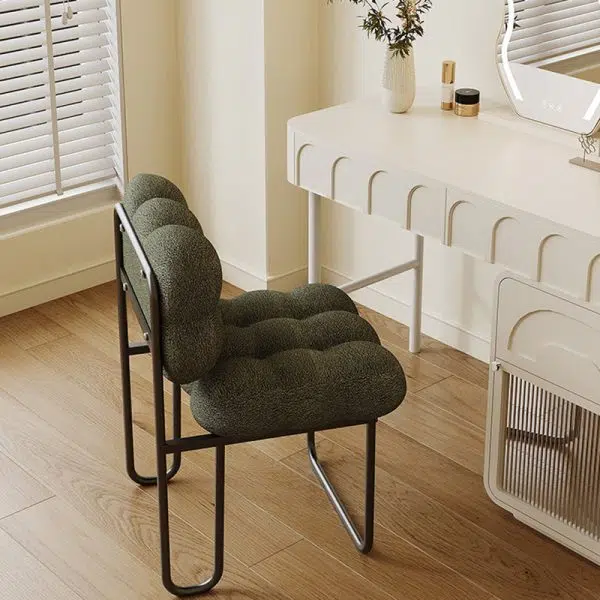 Contemporary Nordic Square Lambswool Iron Vanity Stool Backrest Armless For Bedroom - Image 10