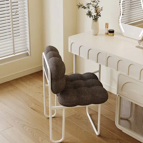 Contemporary Nordic Square Lambswool Iron Vanity Stool Backrest Armless For Bedroom - Image 13