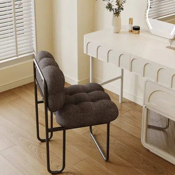 Contemporary Nordic Square Lambswool Iron Vanity Stool Backrest Armless For Bedroom - Image 11