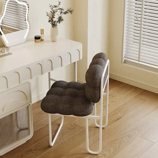 Contemporary Nordic Square Lambswool Iron Vanity Stool Backrest Armless For Bedroom - Image 8