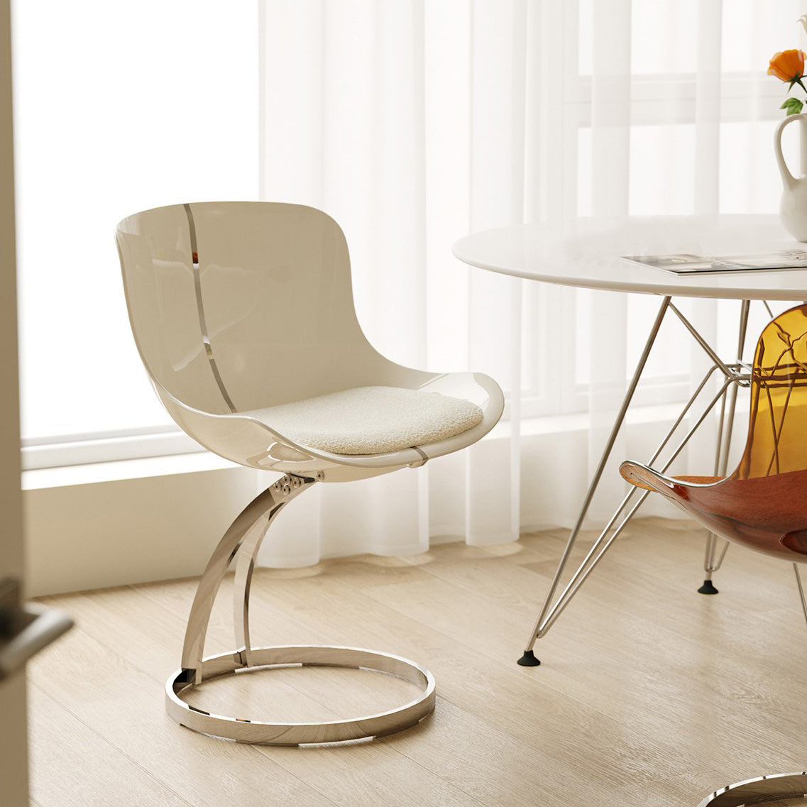 DFM-Chair-FA01248-10.jpg Contemporary Nordic Arc Lambswool PC Carbon Steel Sponge Dining Chair Backrest Armless For Dining Room - Image 1