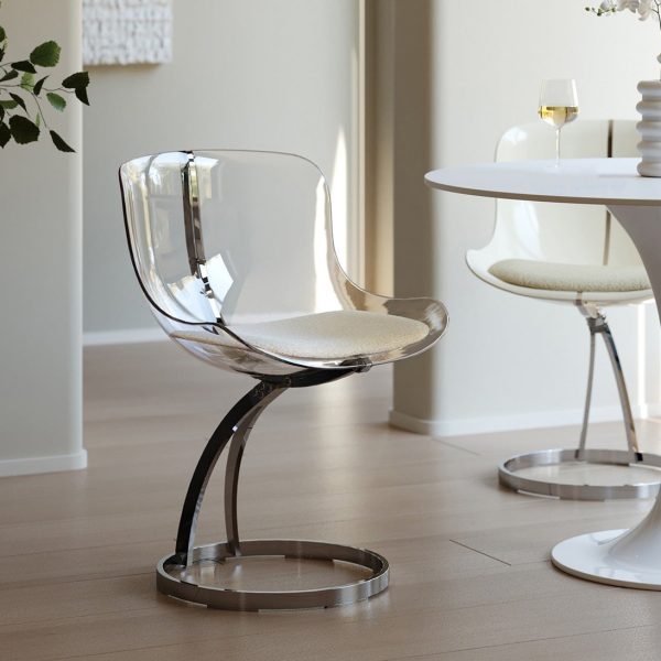 Contemporary Nordic Arc Lambswool PC Carbon Steel Sponge Dining Chair Backrest Armless For Dining Room - Image 14