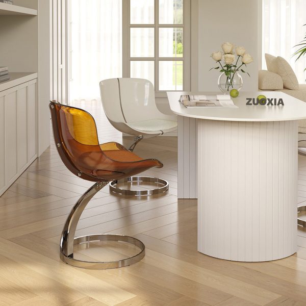 Contemporary Nordic Arc Lambswool PC Carbon Steel Sponge Dining Chair Backrest Armless For Dining Room - Image 3