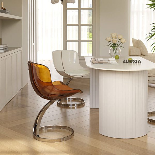 Contemporary Nordic Arc Lambswool PC Carbon Steel Sponge Dining Chair Backrest Armless For Dining Room - Image 13