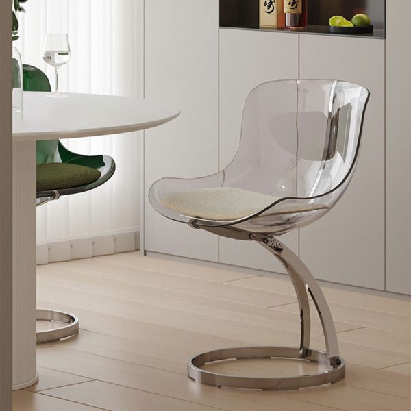 Contemporary Nordic Arc Lambswool PC Carbon Steel Sponge Dining Chair Backrest Armless For Dining Room - Image 10