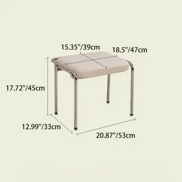 Contemporary Nordic Square Cotton Linen Carbon Steel Stainless Steel Vanity Stool Backless Armless For Bedroom - Image 4