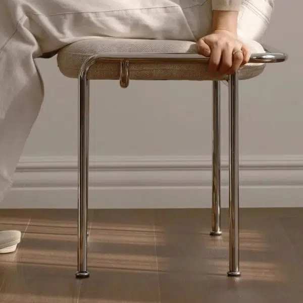 Contemporary Nordic Square Cotton Linen Carbon Steel Stainless Steel Vanity Stool Backless Armless For Bedroom - Image 5